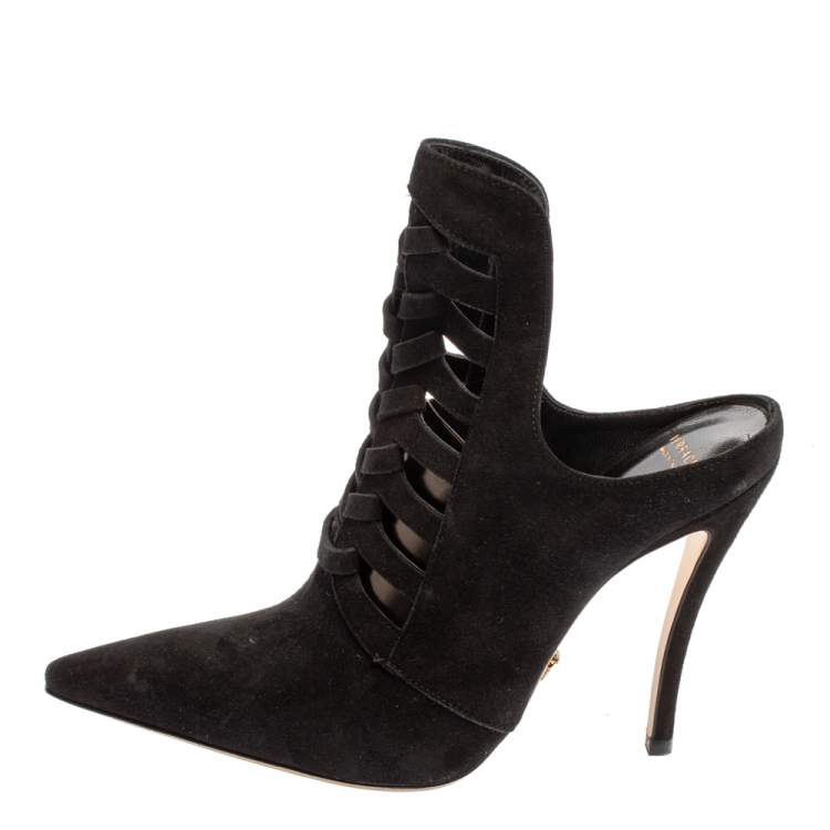 Pre Owned Versace Black Suede Cutout Pointed Toe Mules Size 38