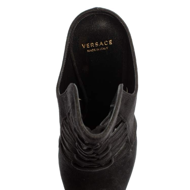 Pre Owned Versace Black Suede Cutout Pointed Toe Mules Size 38
