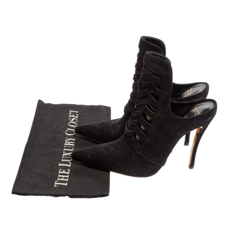 Pre Owned Versace Black Suede Cutout Pointed Toe Mules Size 38