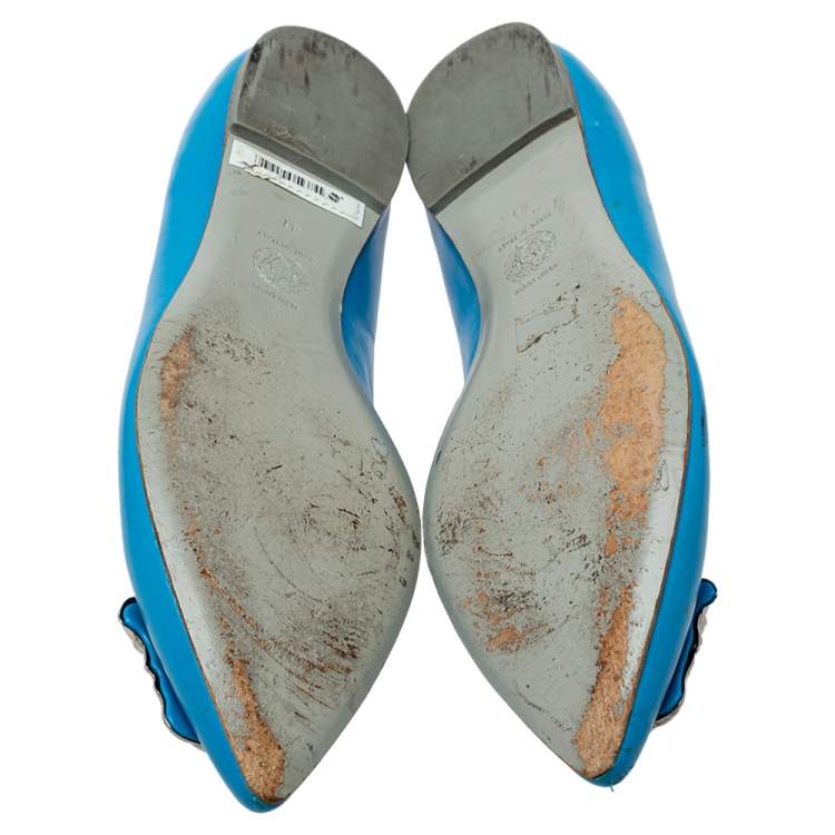 Pre Owned Versace Blue Leather Medusa Pointed Toe Ballet Flats Size 41