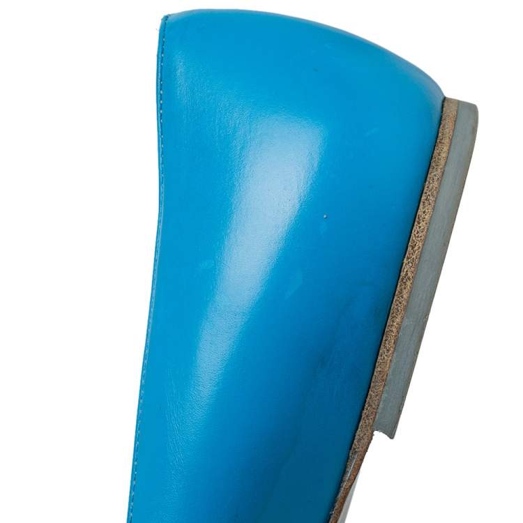Pre Owned Versace Blue Leather Medusa Pointed Toe Ballet Flats Size 41
