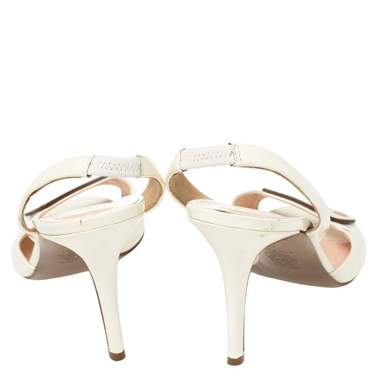 Pre Owned Versace Off White Patent Leather Slingback Sandals Size 40