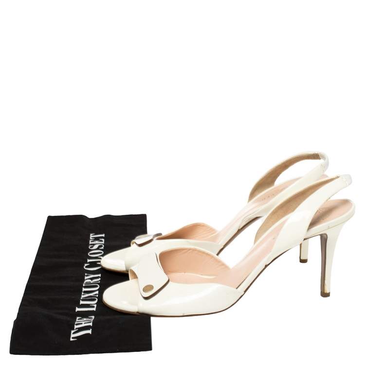 Pre Owned Versace Off White Patent Leather Slingback Sandals Size 40