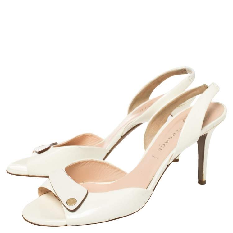 Pre Owned Versace Off White Patent Leather Slingback Sandals Size 40