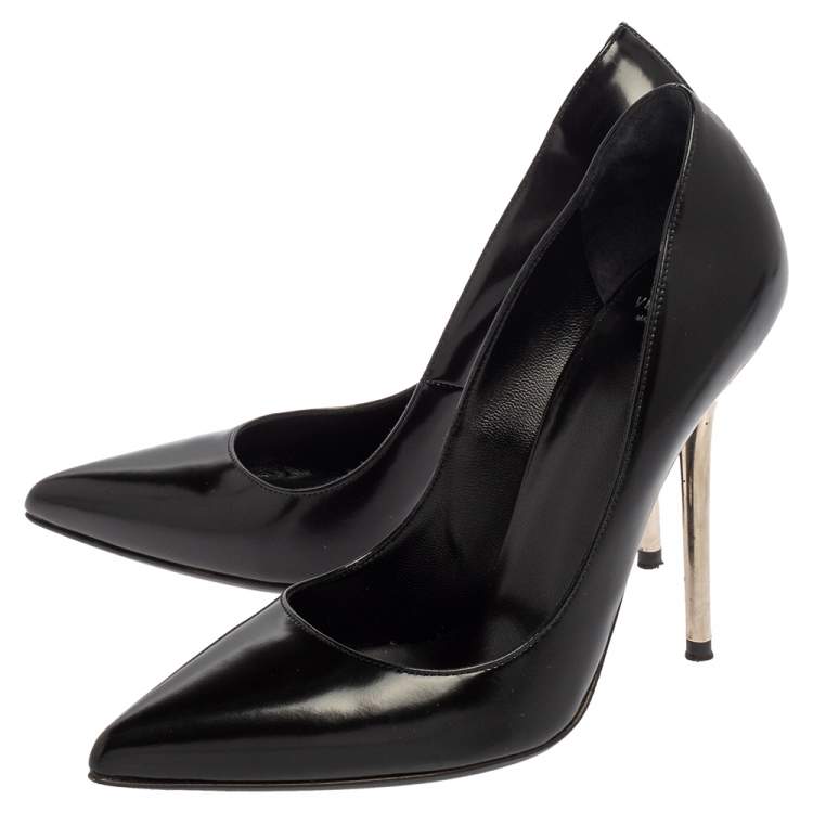Pre Owned Versace Black Leather Pointed Toe Pumps Size 35.5