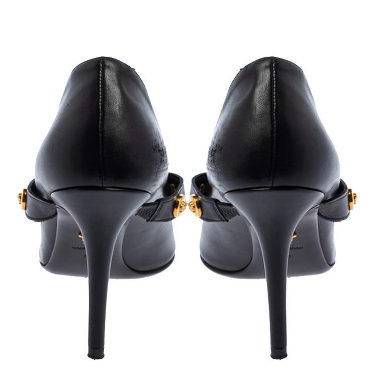 Pre Owned Versace Black Leather Medusa Embellished Mary Jane Pumps Size 40