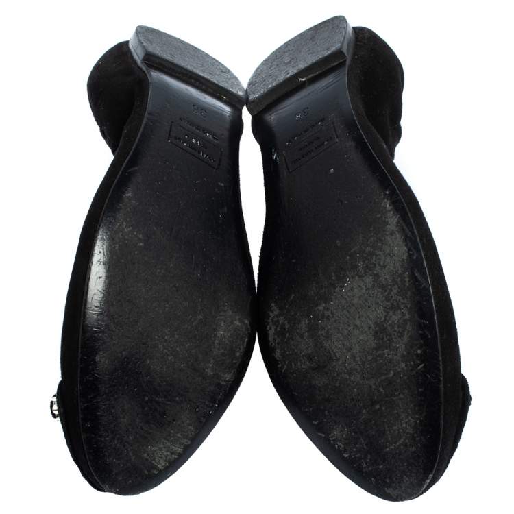 مملوكة مسبقًا Versace Black Suede Embellished Scrunch Ballet Flats Size 36