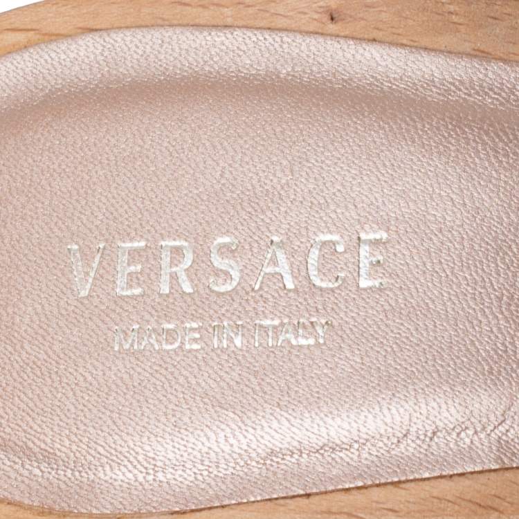 Pre Owned Versace Black Leather Slide Sandals Size 37