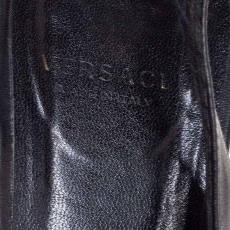 Pre Owned Versace Black Leather Palazzo Medusa Slingback Pumps Size 37.5