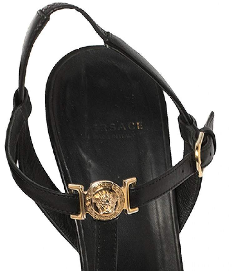 Pre Owned Versace Black Leather Medusa Slingback Pumps Size 39