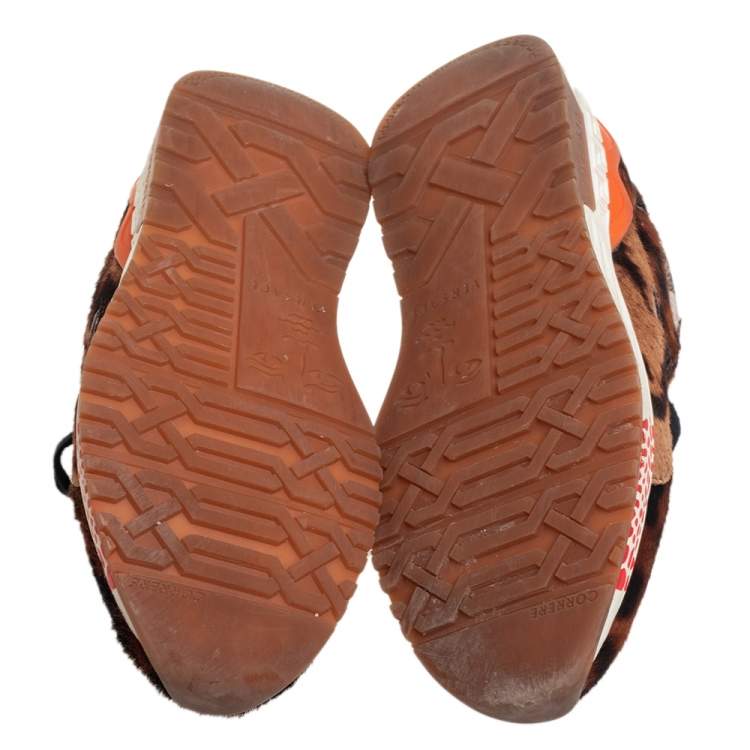 Pre Owned Versace Multicolor Animal Print Fur And Leather Sneakers Size 36