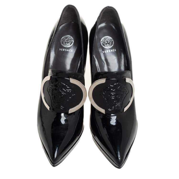 Versace Black Patent Leather Medusa Pointed Toe Pumps Size 38 Versace ...