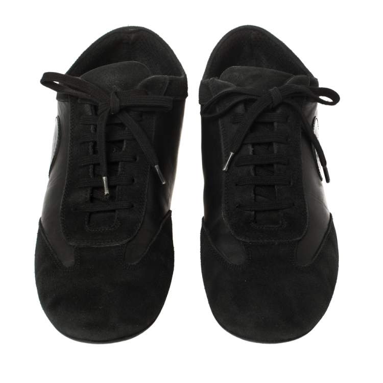 Pre Owned Versace Black Suede and Soft Leather Medusa Lace Up Sneakers Size 39