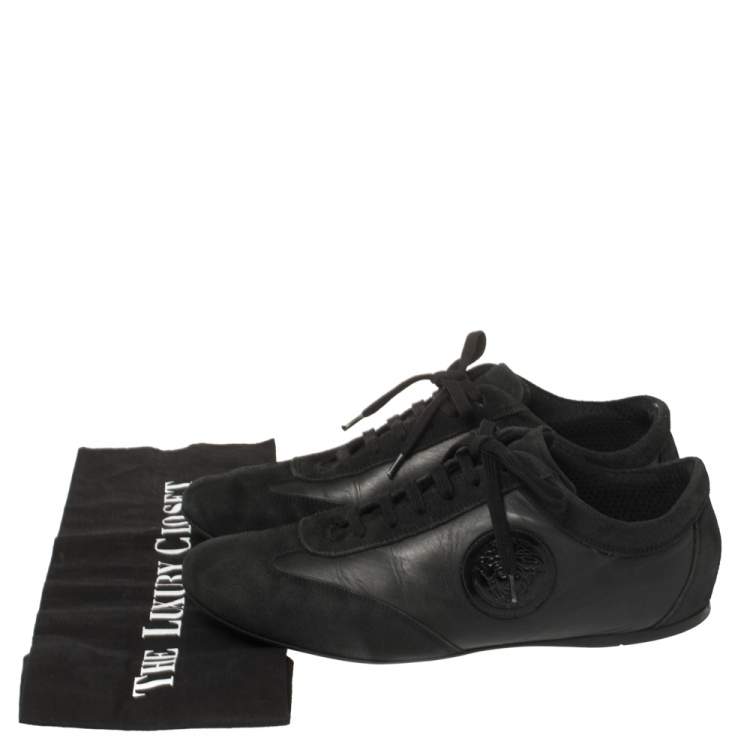 Pre Owned Versace Black Suede and Soft Leather Medusa Lace Up Sneakers Size 39