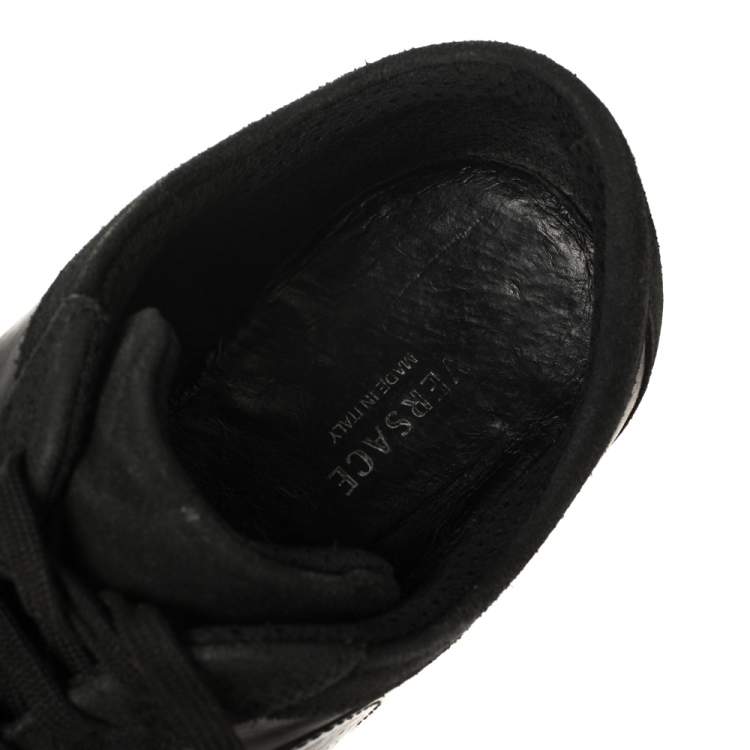 Pre Owned Versace Black Suede and Soft Leather Medusa Lace Up Sneakers Size 39