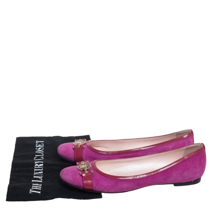 Pre Owned Versace Purple Suede And Patent Leather Ballerina Flats Size 40