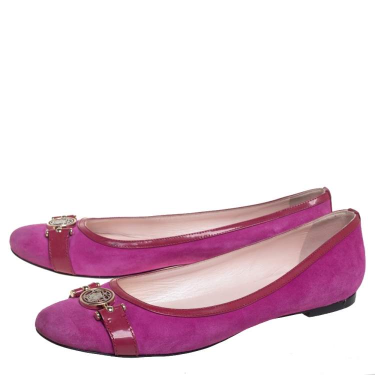 Pre Owned Versace Purple Suede And Patent Leather Ballerina Flats Size 40