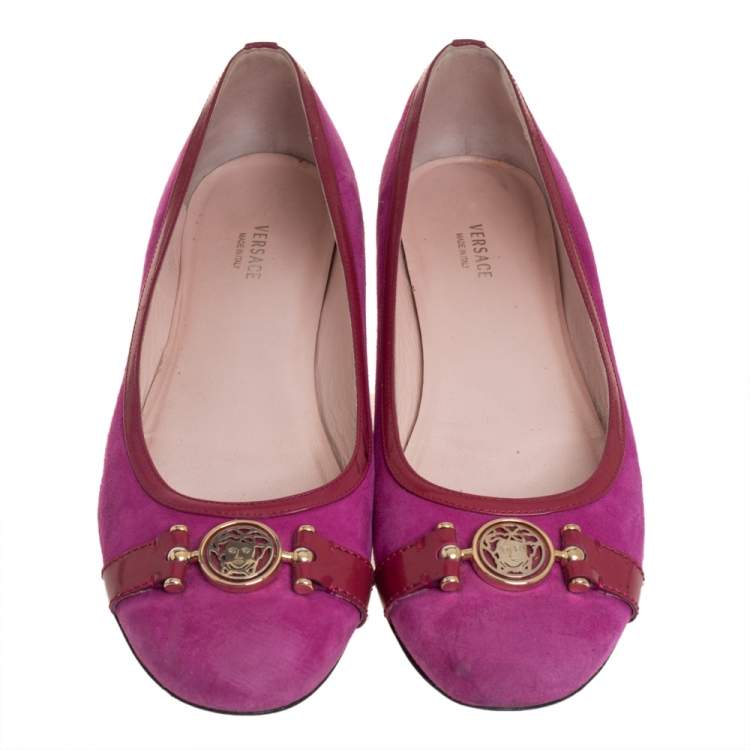 Pre Owned Versace Purple Suede And Patent Leather Ballerina Flats Size 40
