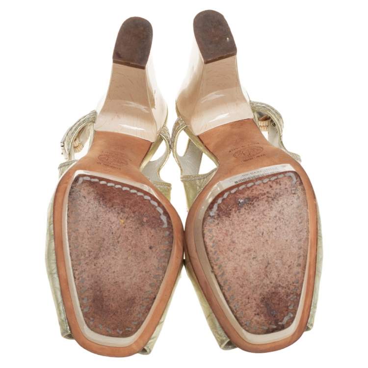 Pre Owned Versace Gold Leather Slingback Sandals Size 37