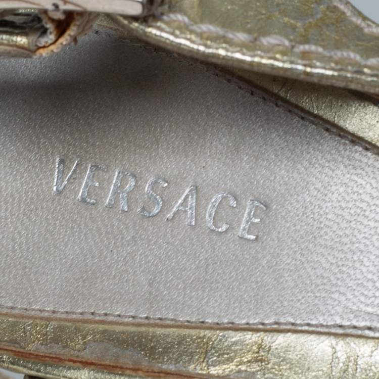 Pre Owned Versace Gold Leather Slingback Sandals Size 37