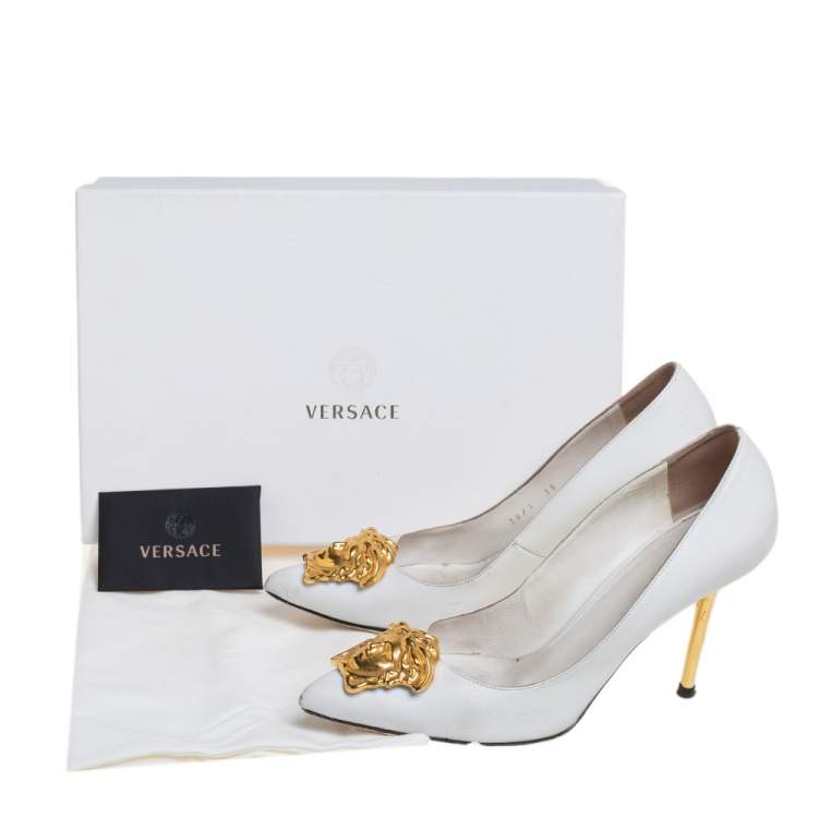 Pre Owned Versace White Leather Palazzo Pointed Toe Pumps Size 36