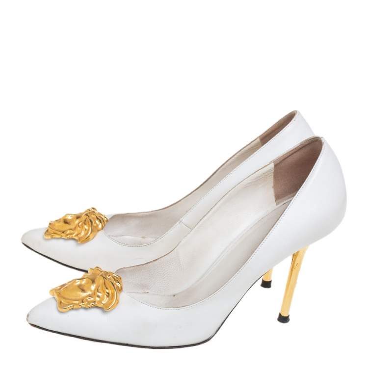 Pre Owned Versace White Leather Palazzo Pointed Toe Pumps Size 36