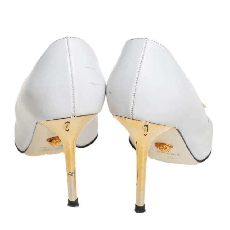 Pre Owned Versace White Leather Palazzo Pointed Toe Pumps Size 36