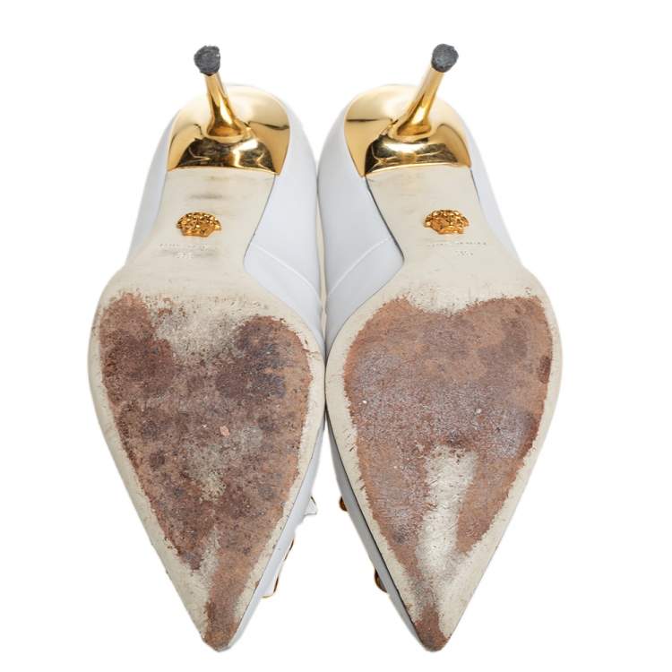 Pre Owned Versace White Leather Palazzo Pointed Toe Pumps Size 36