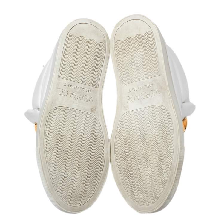 Pre Owned Versace White Leather Medusa Slip On High Top Sneakers Size 36