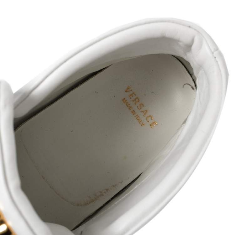 Pre Owned Versace White Leather Medusa Slip On High Top Sneakers Size 36
