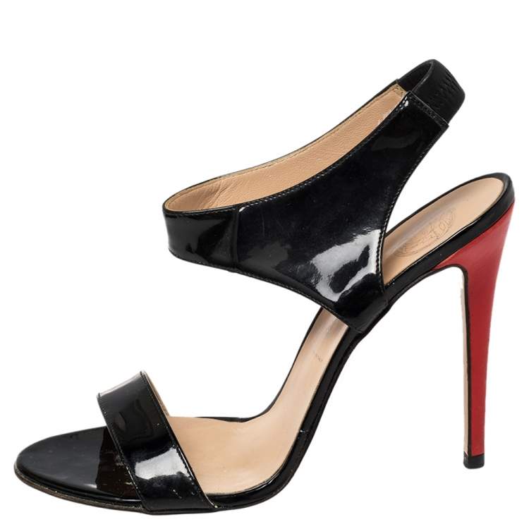 Pre Owned Versace Black/Red Patent Leather And Leather Slingback Sandals Size 39