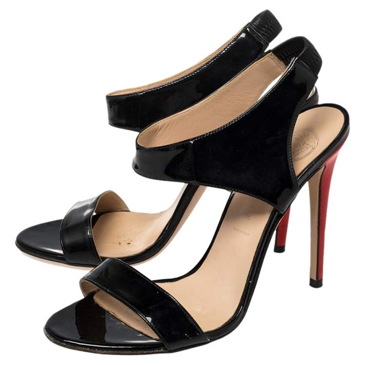 Pre Owned Versace Black/Red Patent Leather And Leather Slingback Sandals Size 39