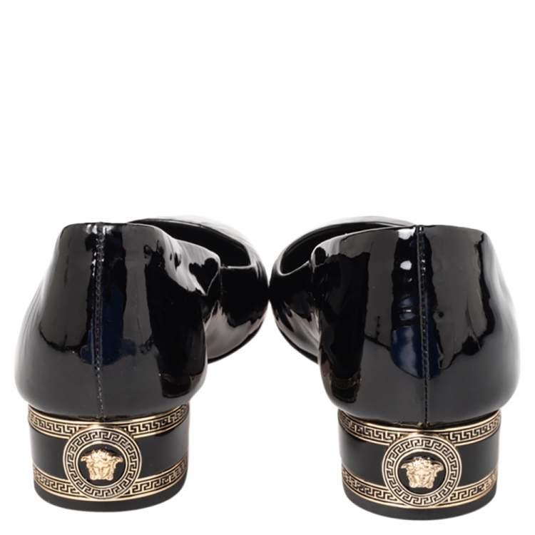 Pre Owned Versace Black Patent Leather Medusa Embellished Block Heel Pumps Size 36