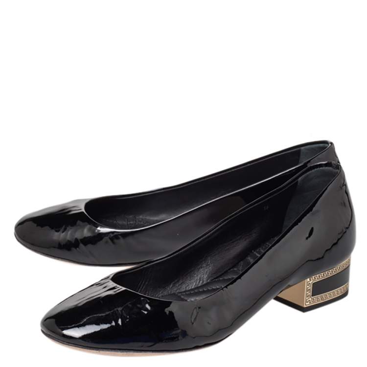 Pre Owned Versace Black Patent Leather Medusa Embellished Block Heel Pumps Size 36