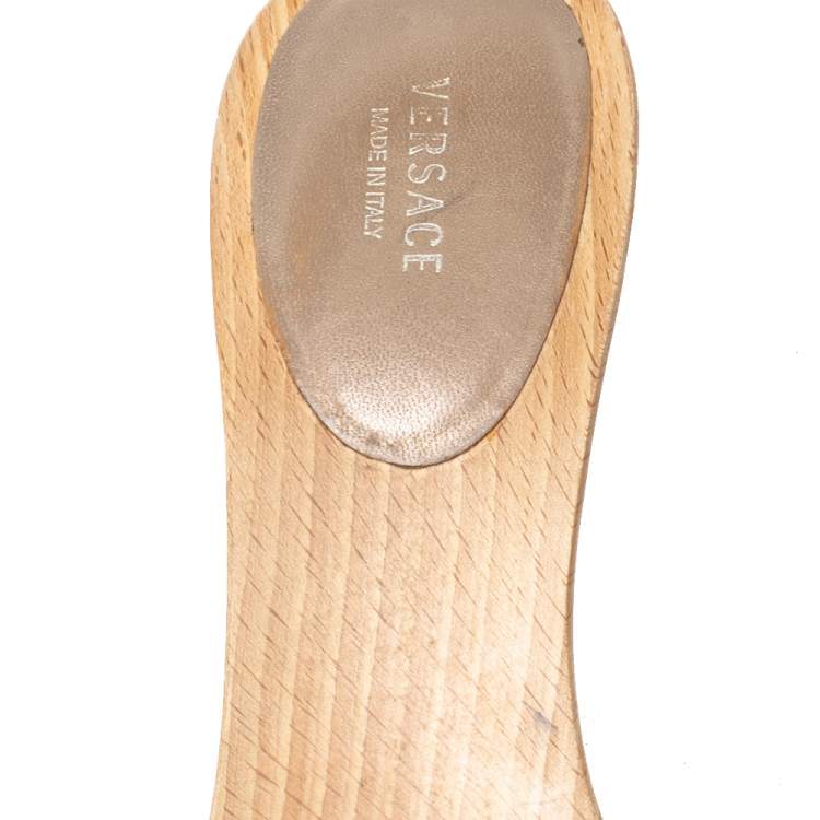 Pre Owned Versace Black Fabric And Leather Clog Slide Sandals Size 39