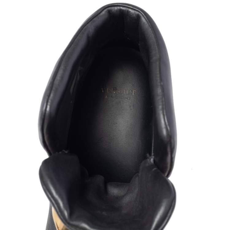 Pre Owned Versace Black Leather Palazzo Medusa Wedge High Top Sneakers Size 39