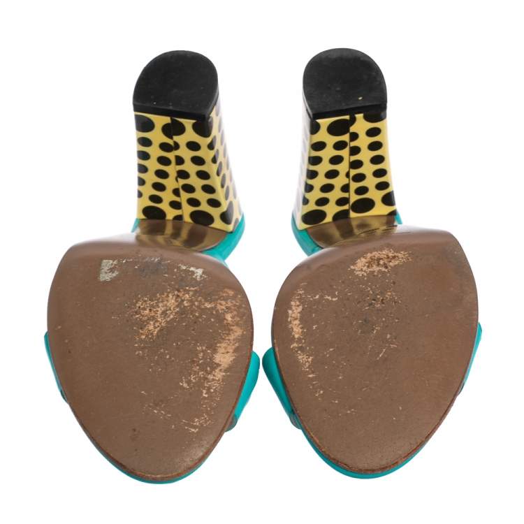Pre Owned Versace Turquoise Leather Open Toe Mule Sandals Size 38
