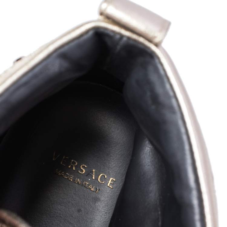 Pre Owned Versace Gold Leather Studded High Top Sneakers Size 39