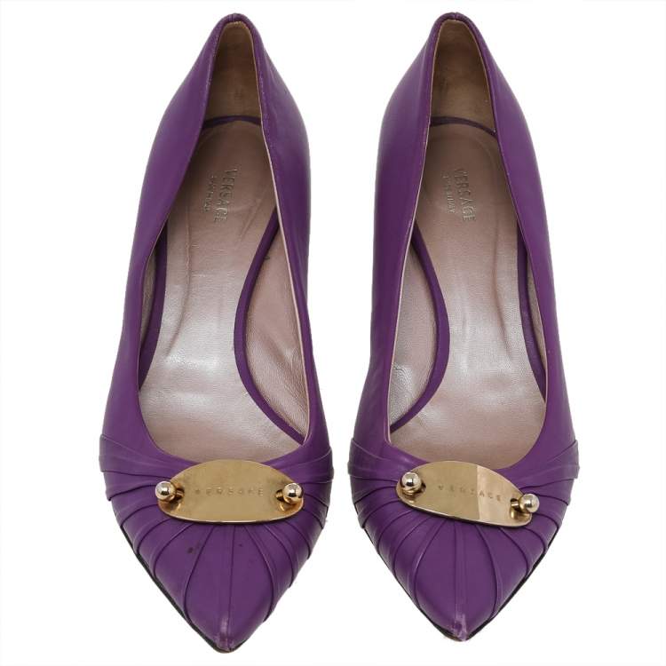 Pre Owned Versace Purple Leather Pointed Toe Pumps Size 41