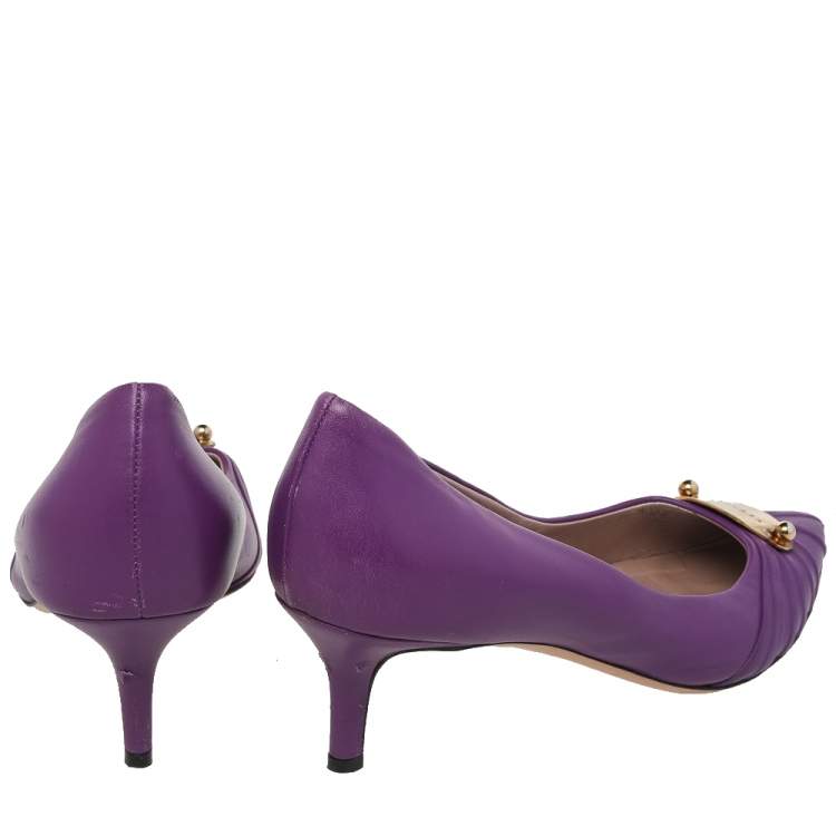 Pre Owned Versace Purple Leather Pointed Toe Pumps Size 41