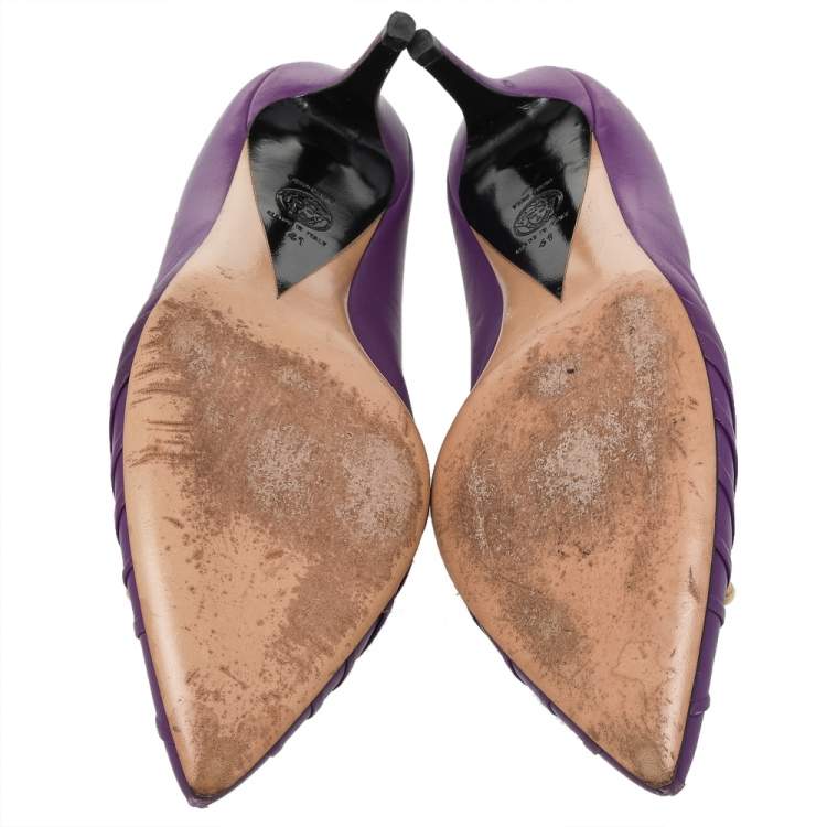 Pre Owned Versace Purple Leather Pointed Toe Pumps Size 41