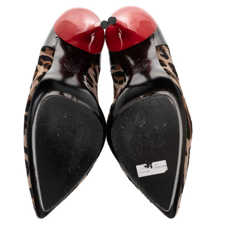 مملوكة مسبقًا Versace Brown Leopard Print Calf Hair And Patent Leather Pointed Toe Pumps Size 41