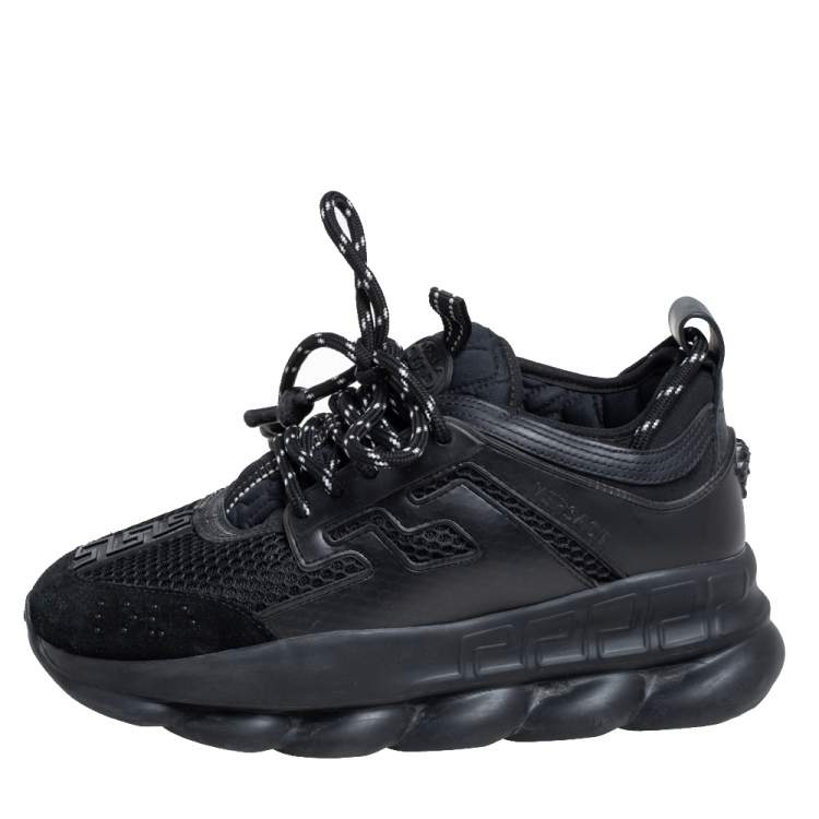 Versace Black Leather and Mesh Chain Reaction Sneakers Size 38 Versace