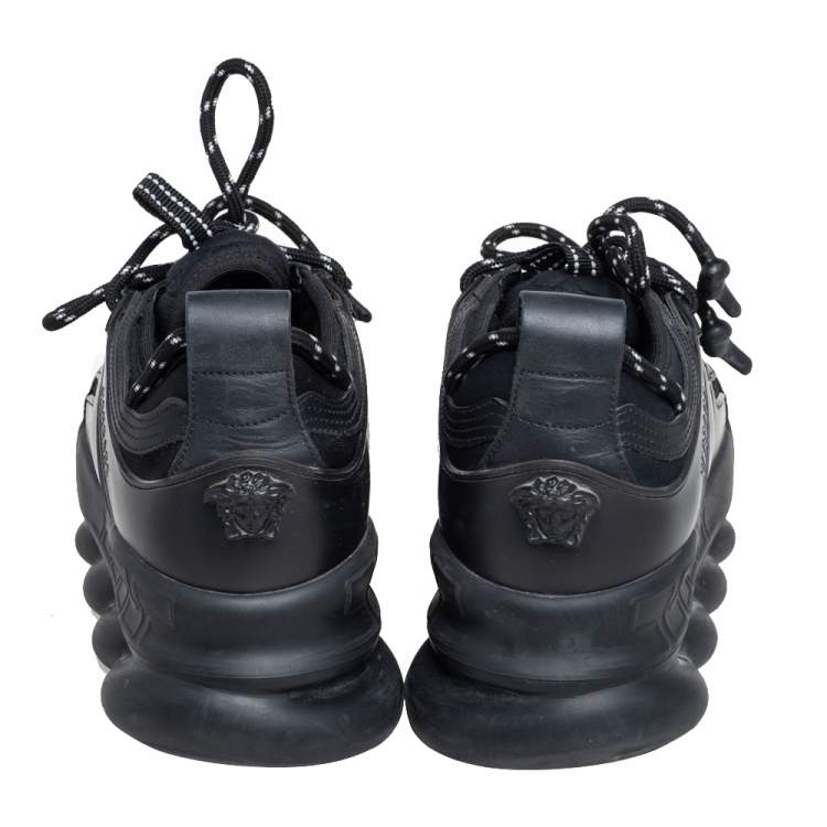 Pre Owned Versace Black Leather and Mesh Chain Reaction Sneakers Size 38