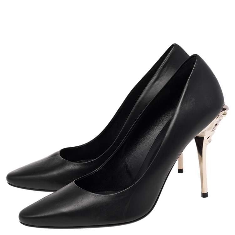 Pre Owned Versace Black Leather Medusa Heel Pumps Size 40