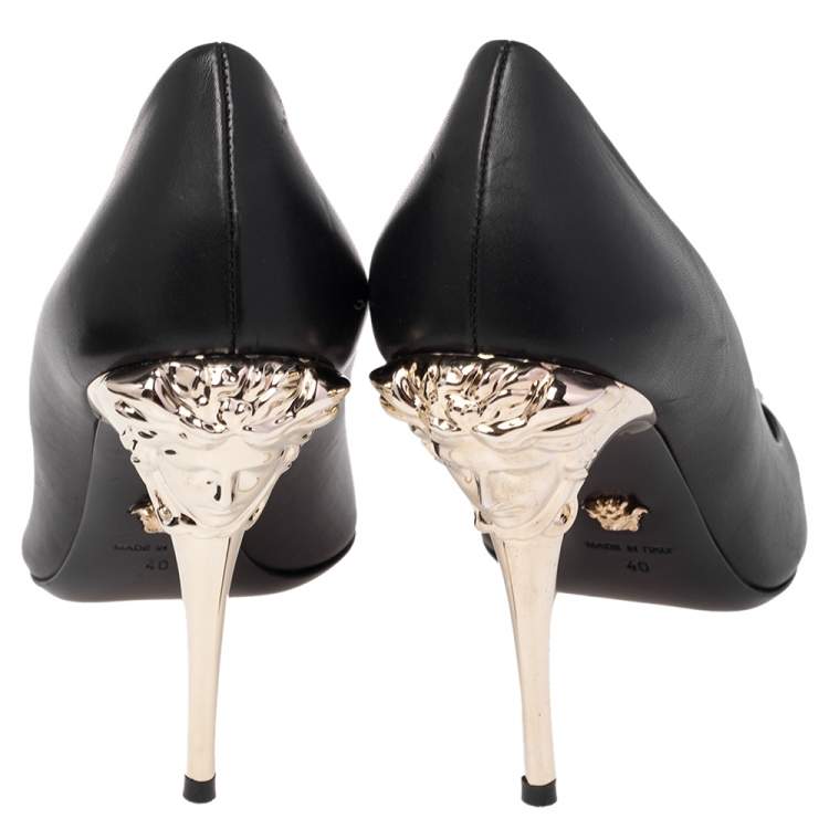 Pre Owned Versace Black Leather Medusa Heel Pumps Size 40
