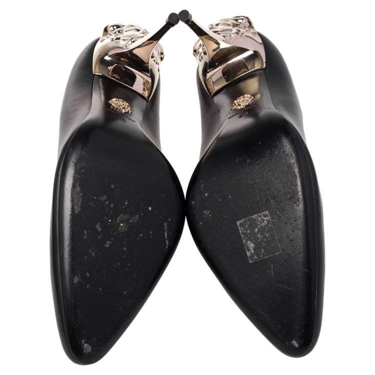 Pre Owned Versace Black Leather Medusa Heel Pumps Size 40