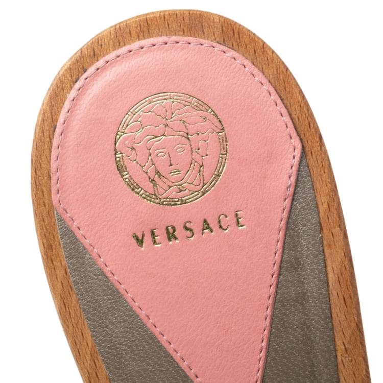 Pre Owned Versace Multicolor Barocco Printed Leather Clog Platform Sandals Size 40