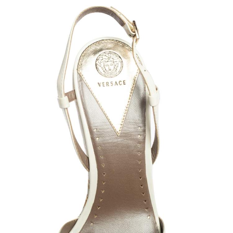 Pre Owned Versace White Patent Leather Quilted Wedge Platform Sandals Size 40