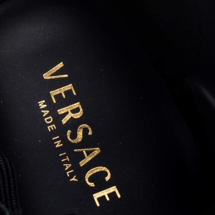 Pre Owned Versace Black Leather and Canvas High Top Sneakers Size 44